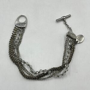 Henri Bendel Vintage Multistrand Silver-tone Clear Crystal Chain Toggle Bracelet